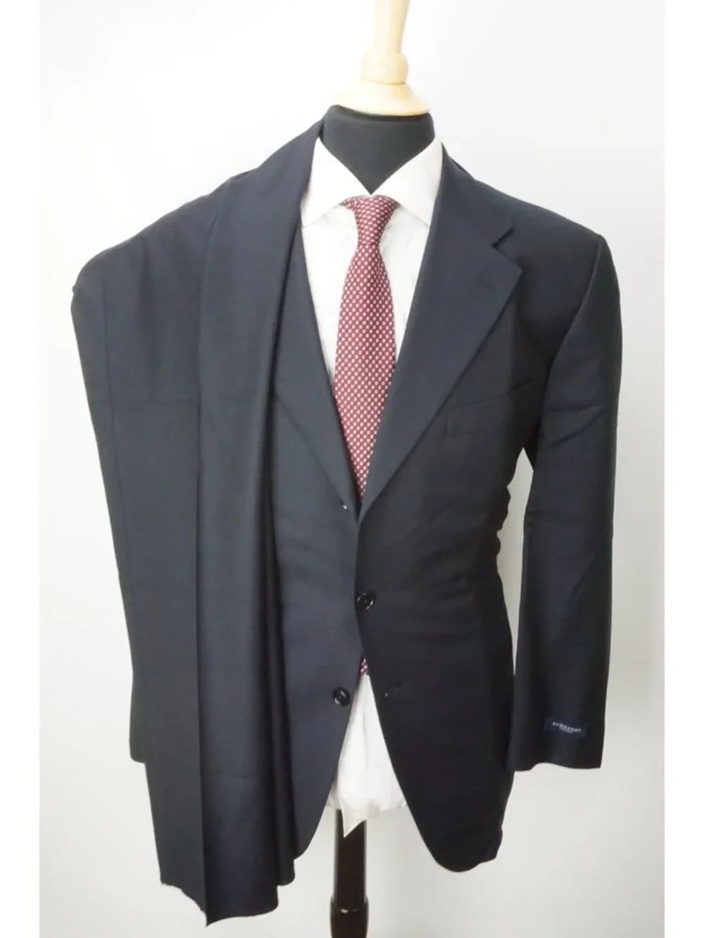 Burberry London Solid Blue Wool 2 Pc Suit Jacket Pant 46R Brand NEW
